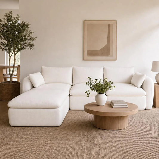 Fully Sponge Compressed Sectional Sofa, High Resilience Foam Couch in White Chenille Fabric, Modular L-Shaped Sofa Suitable for Living Room & Bedroom, Creates Warm Cozy Home Atmosphere