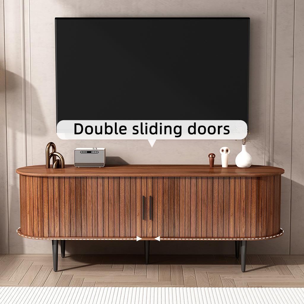 TV Stand, 55" Modern TV Console Table with Storage Compartment and Sliding Door, Gaming Entertainment Center with Cabinet - Walnut