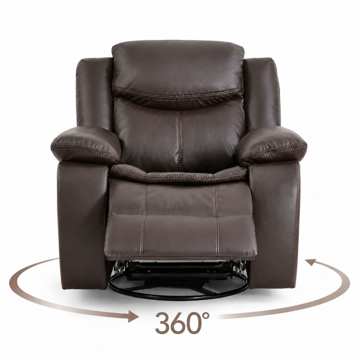 Faux Leather Swivel Recliner Chair, Manual Reclining Armchair with 360° Swivel Base, Padded Backrest & Armrests