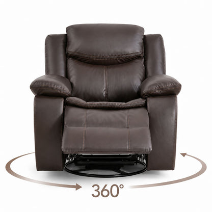 Faux Leather Swivel Recliner Chair, Manual Reclining Armchair with 360° Swivel Base, Padded Backrest & Armrests