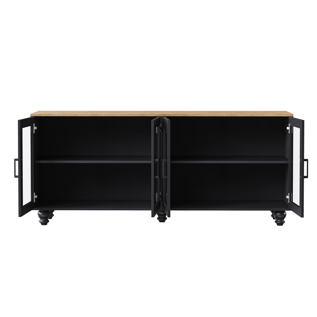ON-TREND Farmhouse TV Stand with Tempered Glass Doors for TVs Up to 70", Versatile Sideboard with Adjustable Shelves
