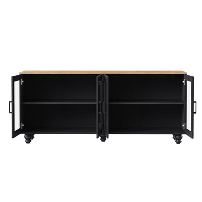 ON-TREND Farmhouse TV Stand with Tempered Glass Doors for TVs Up to 70", Versatile Sideboard with Adjustable Shelves