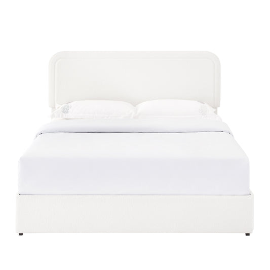 Liv Queen Size Ivory Boucle Upholstered Platform Bed with 4-Drawer Storage and Adjustable Tufted Headboard