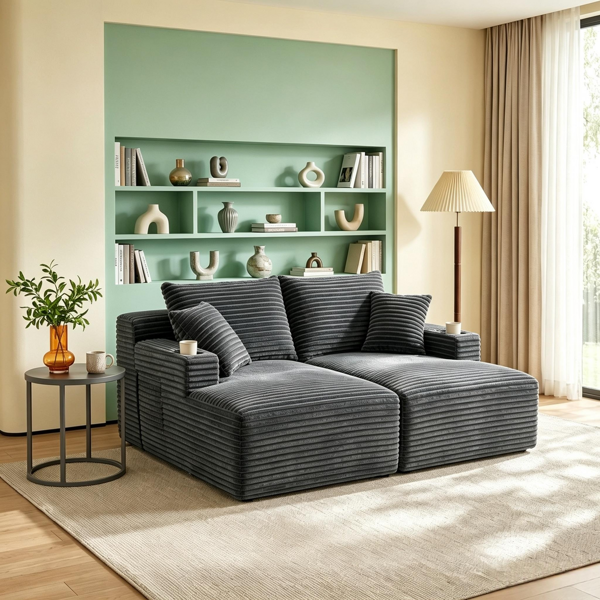 63.78' Modular Sectional Sofa,Cloud Sectional Couch with Deep Seat,Upholstered Boneless Couches for Living Room Bedroom,Corduroy Fabric Sectional(Left Facing Chaise and Right Facing Chaise,GRAY)
