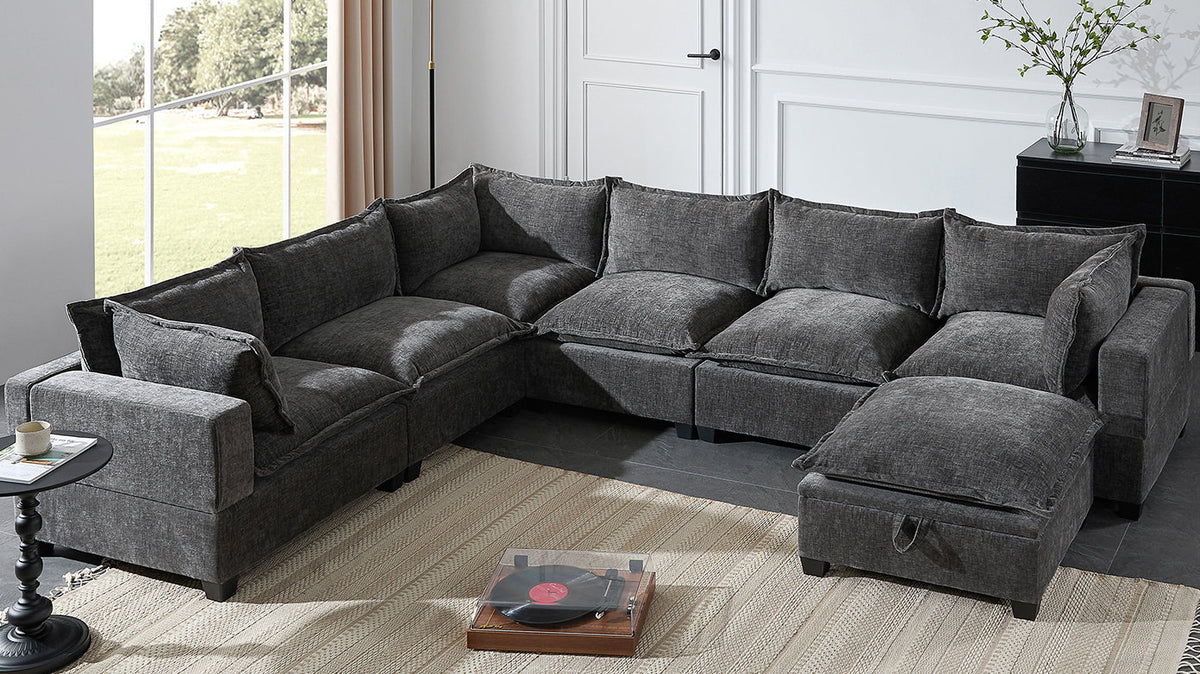 [VIDEO]117.5'' Modular Sectional Sofa with Movable Storage Ottoman, 7 Seat U Shaped Couch, Wide Seat & Free Combination