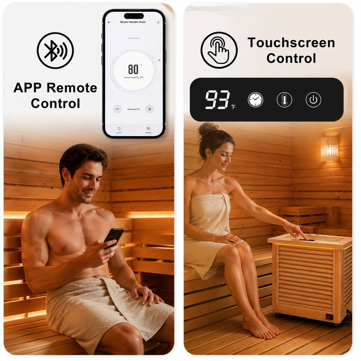 1500W Far-Infrared Sauna Heater with Plug, 110-120V Graphene Sauna Heating System with Touch & WiFi Control, for 35-105 cu.ft Dry Sauna Rooms, Hemlock Wood Shell