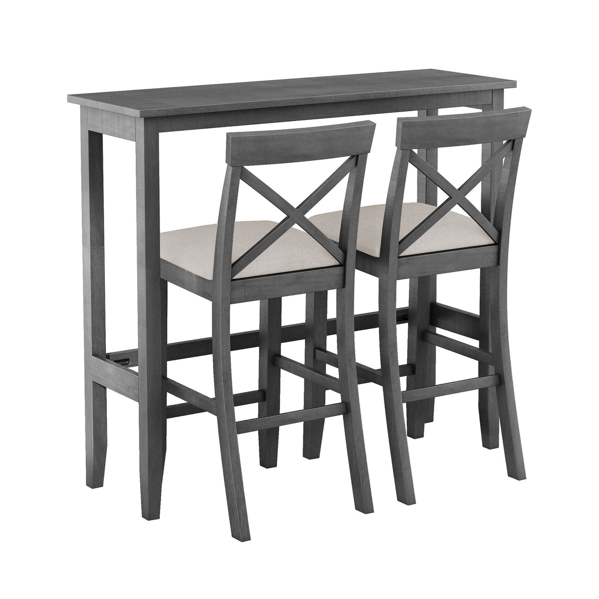 TOPMAX Farmhouse 48'Rectangular Wood Bar Height Dining Set Kitchen Breakfast Nook with 2 Chairs for Small Places, Gray+Beige