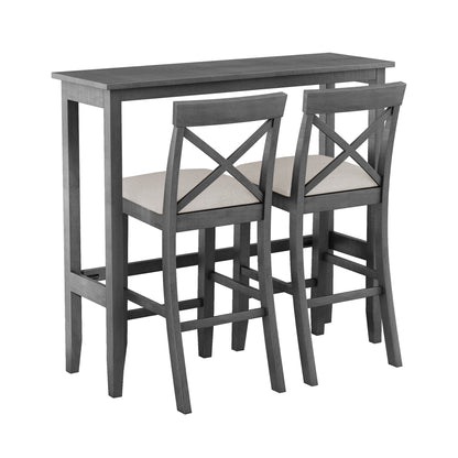 TOPMAX Farmhouse 48'Rectangular Wood Bar Height Dining Set Kitchen Breakfast Nook with 2 Chairs for Small Places, Gray+Beige