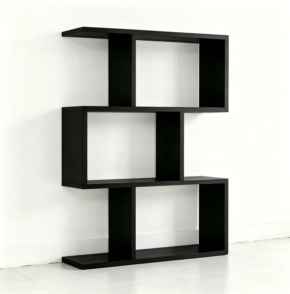 Three layer simple household black bookshelf