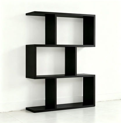 Three layer simple household black bookshelf