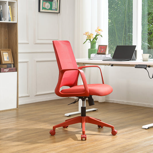 Executive Office Ergonomic Mesh Chair 350LBS, Office Seating, Mesh Fabric, Comfortable Sitting, Integrated Armrest, Lifting, Swivel Net Chair (Red)