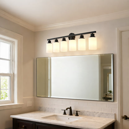 6-Light Matte Black Wall Lamps with White Glass Shades (No Bulbs) Sconce Lighting