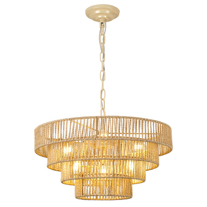 19.69" Tiered Glass Chandelier, 6-Light B12 Socket Pendant Light, Gold Metal Frame, Adjustable Hanging Cord