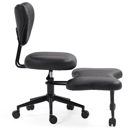 Meditation chair, an ergonomic cross-legged seating chair with lumbar support and a height-adjustable seat cushion, ideal for people engaged in high-intensity office work. Black