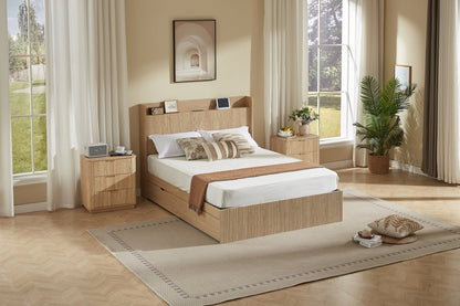 Queen Size Platform Bed Frame with 4 Storage Drawers and Built-in Charging Station, Wooden Storage Box Bed, Large Capacity Organizer Bed Frame for Bedroom,Natural