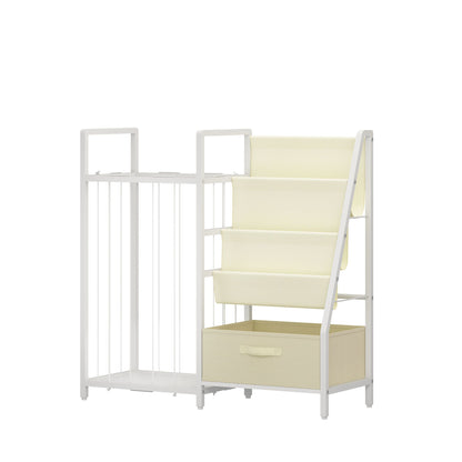 Kids Bookshelf and Toy Storage Organizer, Dual-Sided Children Bookshelf with Figure Display Storage and Book Sling Pockets, Toy Organizer for Playroom, Bedroom and Nursery