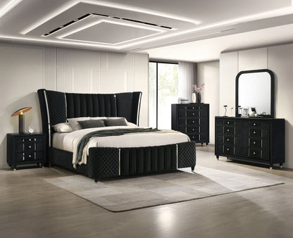 Contemporary 1pc Dresser Black Velvet Upholstery Textured Look Luxurious Feel Velvet Drawer Fronts Crystal-style Knobs