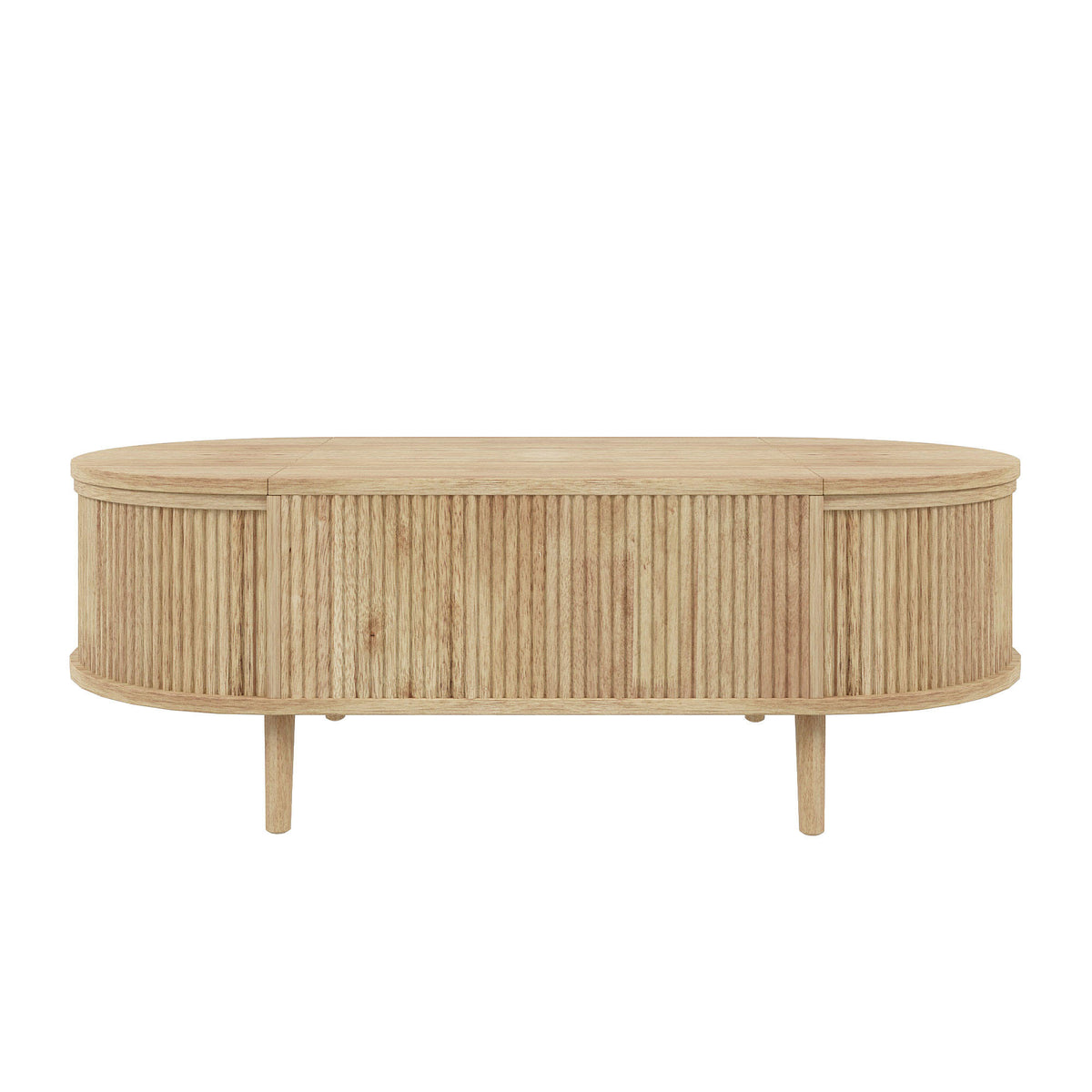 U-Can Minimalist Oval Lift-Top Coffee Table with Hidden Storage and Wood Wave Grain Finish