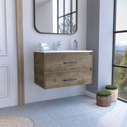 Praga Floating Vanity Sink with 2-Drawers  Dark Brown / White – Model B200S00393