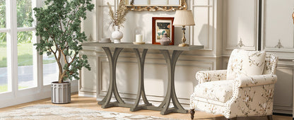 U-Style 59.8'' Wooden Console Table with Oak Veneer Top,Farmhouse Entryway Table with Rubber Wood Slender Curved Legs,Perfect for Living Room,Entryway,Hallway, Dining Spaces.