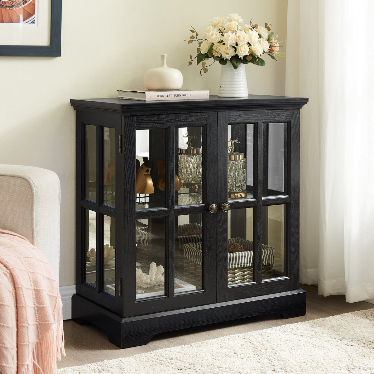 LED Curio Display Cabinet, Antique Display Cabinet with Adjustable Shelves – Black