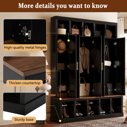 U-Can Farmhouse Entryway Storage Cabinet Coat Closet with Shoe Rack & Display Cubbies