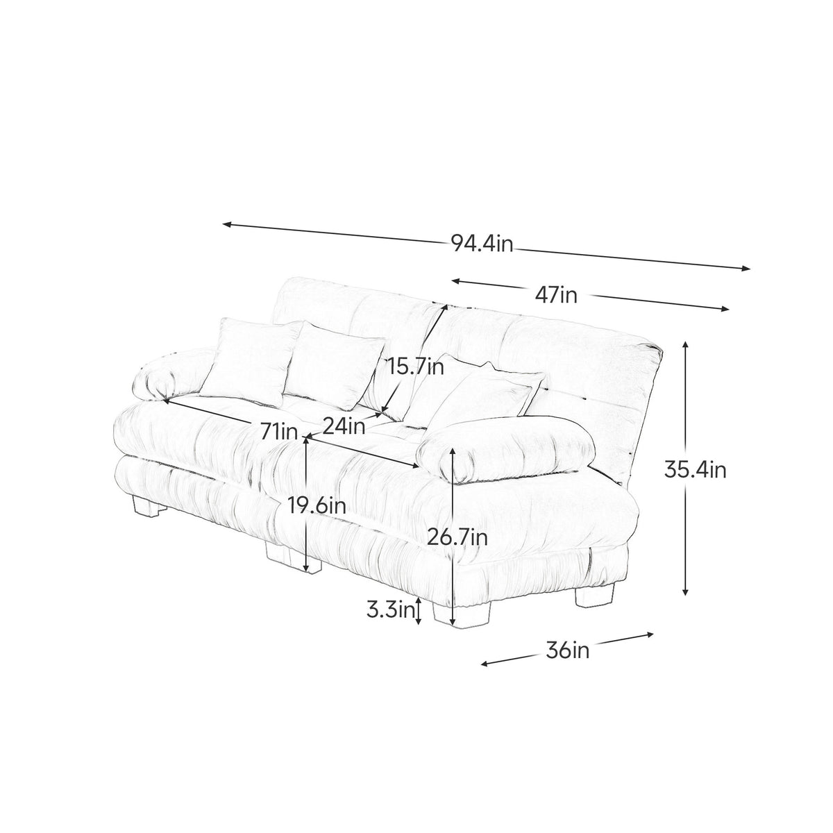 Cloud Couch 2 Seater Sofa, Chenille 2 - Seat sofa with 2 Lumbar pillows and 2 throw pillows, Chenille Blue