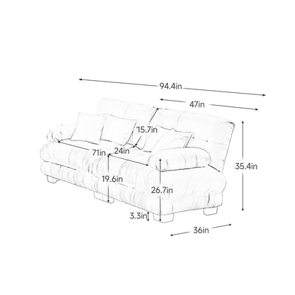 Cloud Couch 2 Seater Sofa, Chenille 2 - Seat sofa with 2 Lumbar pillows and 2 throw pillows, Chenille Blue