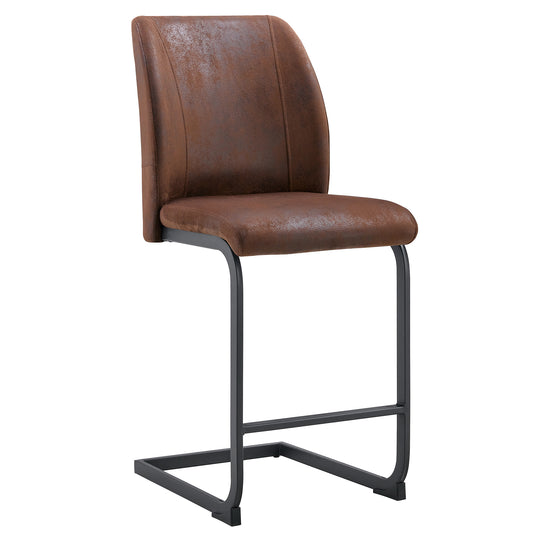 Modern Set of Two Brown Chairs with Suede Cushions and Black Metal Legs for Dining Room or Office