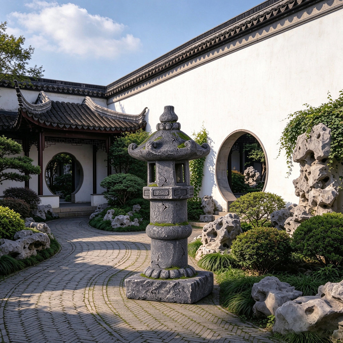 Magnesium Oxide Solar Pagoda Garden Statue with Warm LED Light, Oriental Stone Tower Lantern Outdoor Yard Patio Decor Ornament, Ideal Gift, 27.56'