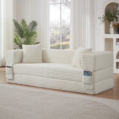 Modern cord sofa with stylish appearance, classic square design, unique two-tier design, convertible into a bed