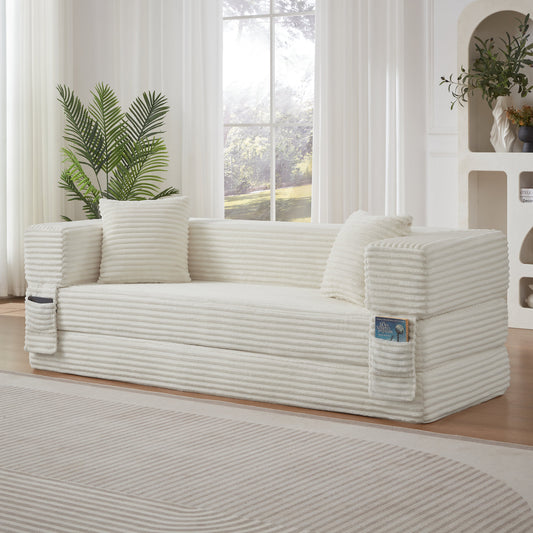 Modern cord sofa with stylish appearance, classic square design, unique two-tier design, convertible into a bed