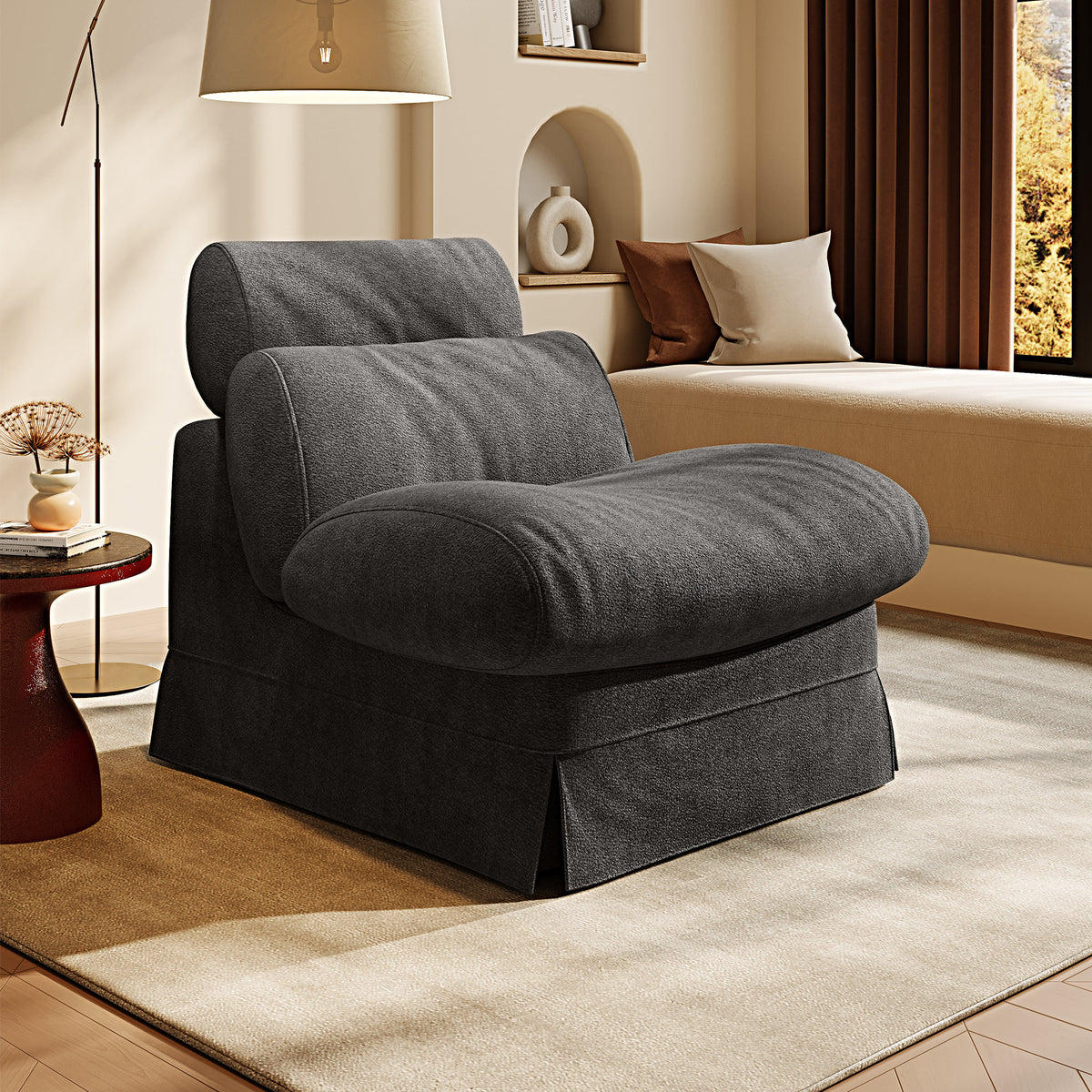 Minimalist Accent Chair with Solid Wood Frame, Soft Medium-Firm Chenille Upholstery, Ideal for Living Room, Bedroom, Balcony & Office Reading Nook