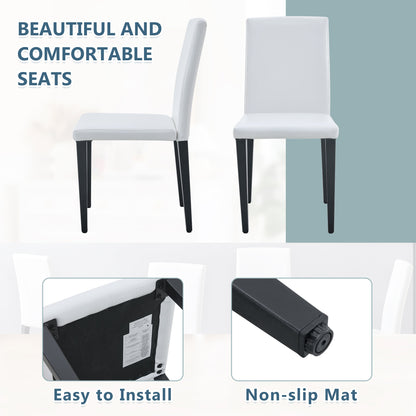 Pull table dining chair set, white medium density fiberboard tabletop with black metal table legs, extendable pull table+6 modern Mid-Century Modern Dining Chairs
