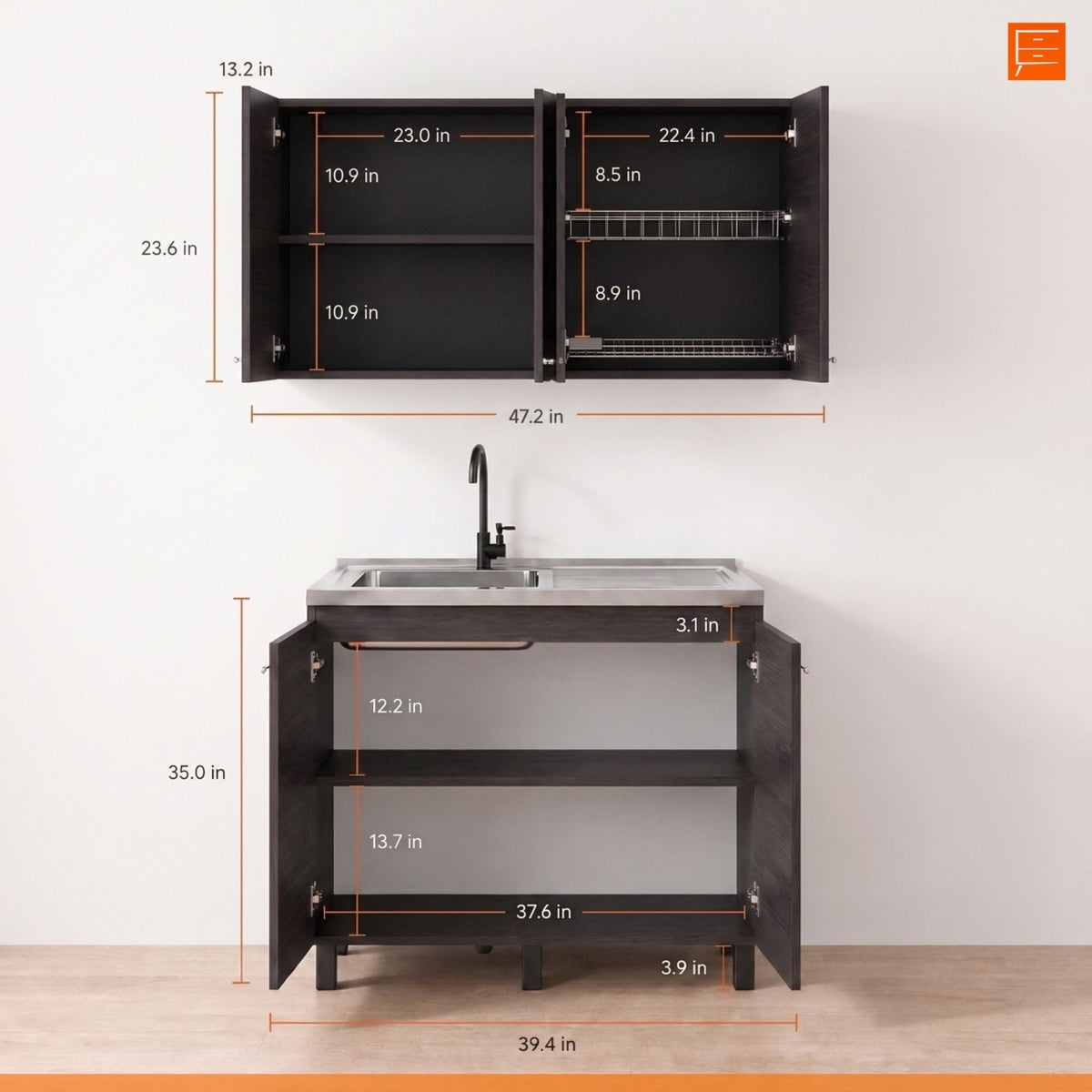Wenge 2-Piece Kitchen Sink Cabinet Set