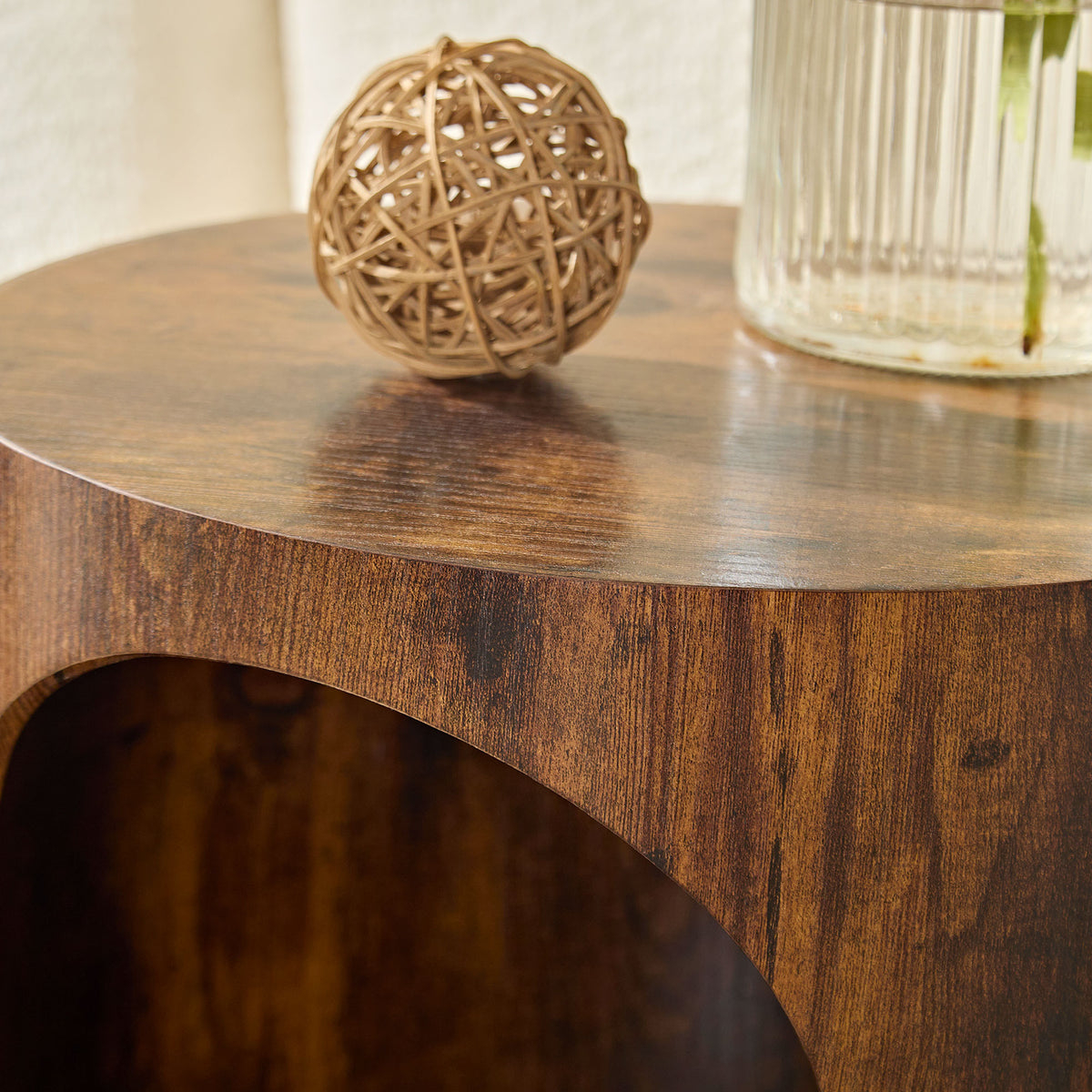 Cat Nest Nesting Stool Set Round Nesting Coffee Table Set of 2 for Living Room,No Assembly Dark Brown