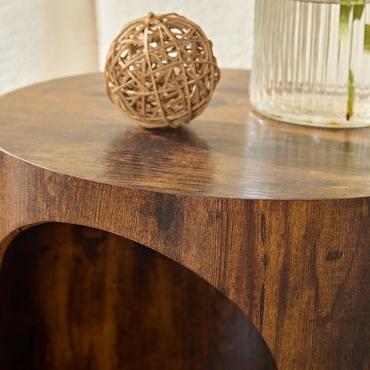 Cat Nest Nesting Stool Set Round Nesting Coffee Table Set of 2 for Living Room,No Assembly Dark Brown