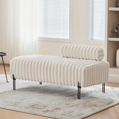 Elegant Upholstered Mini Loveseat with Adjustable Backrest, Beige Faux Fur, 49.6" Wide