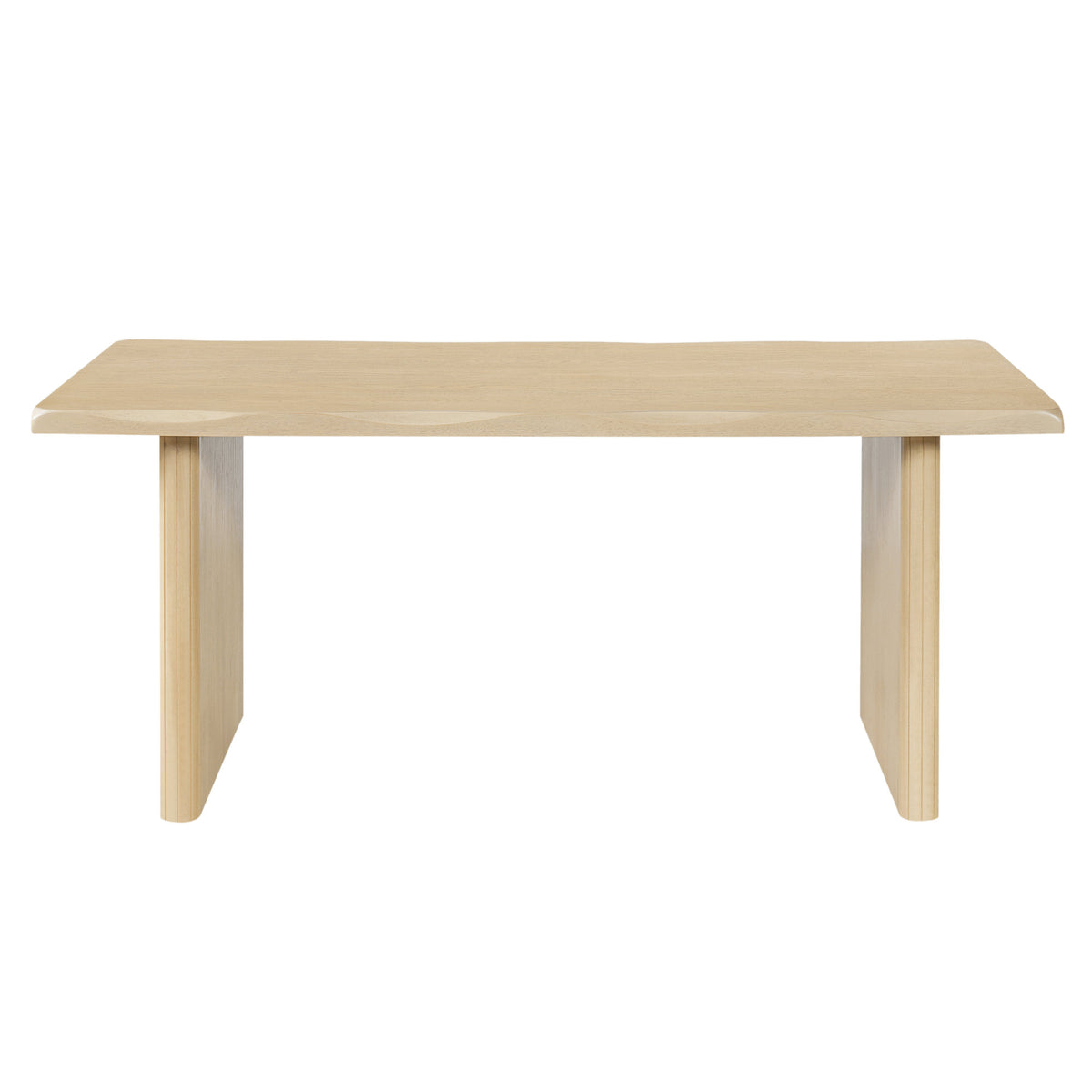 Natural Oak Veneer Dining Table with Ribbed Rubber Wood Legs, 68.75' L Scalloped-Edge Indoor Table in Warm Natural Finish, MDF Top with Oak Veneer