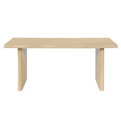 Natural Oak Veneer Dining Table with Ribbed Rubber Wood Legs, 68.75' L Scalloped-Edge Indoor Table in Warm Natural Finish, MDF Top with Oak Veneer