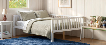 Full Size Daybed, 3-Sided Vertical Slat Guardrail Bed Frame, Breathable Wooden Slat Support Leisure Bed for Home Bedroom,White