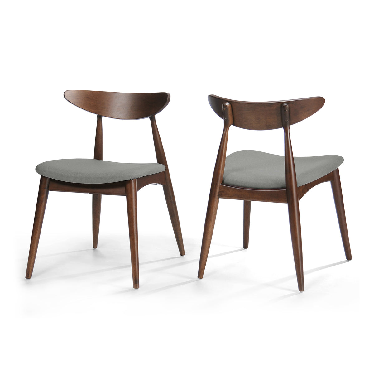 Set of 2 Retro Rubberwood Dining Chairs with Ergonomic Back & Plush Cushions in Walnut and Light Gray, Solid Rubberwood Frame with TSCA-Certified Foam Seats
