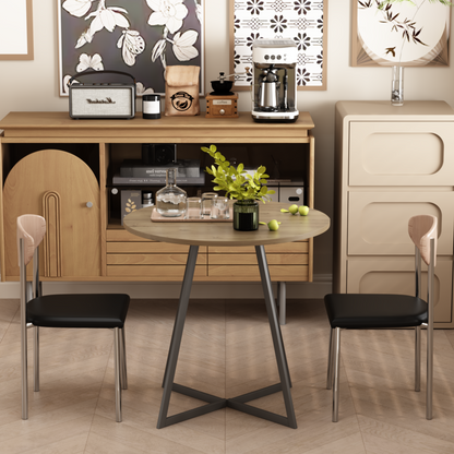 31.5 Inch Round Dining Table, Small Circle Kitchen Table with Metal Black Legs for 2-4 people, Modern Dining Room Table, Brown (only table) – Natural