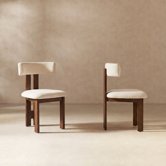 Mid-Century Modern Upholstered Dining Chair with Solid Wood Frame, Ergonomic T-Back Accent Side Chair for Dining Room, Kitchen, Living Room & Bedroom, Set of 2