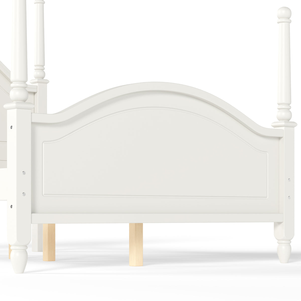 Full Size Crown Shaped Platform Bed, Four Poster Stylish Wooden Bed Frame, Elegant Curved Headboard Bed Frame For Bedroom,Beige