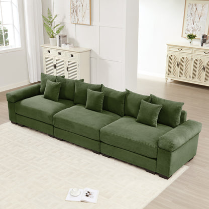 130' Oversized Cloud Modular Sectional Couch,Premium Corduroy 3-Seater Sofa Extra-Thick Armrests Good Resilience Cushion Ergonomic Design,Easy Assembly Suitable For Living Rooms Studies,Green