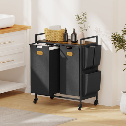 2 Section Laundry Hamper, Laundry Sorter with Wheels, Laundry Basket Organizer with Shelf & 2 Pull-Out Removable Bags, Dirty Clothes Hamper Organizer for Laundry Room Bathroom Dorm ,26.4 gallons(100L)