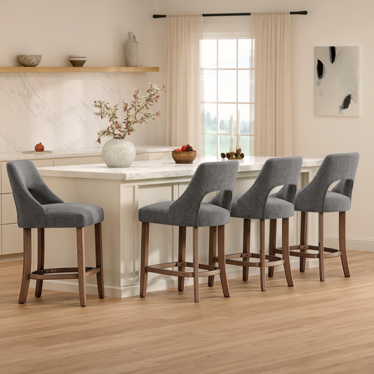 Bar Stools Set of 2, Upholstered Counter Height Bar Stools, Modern Counter Stools with Wood Legs for Kitchen Island Dining Room Bar, Dark Grey
