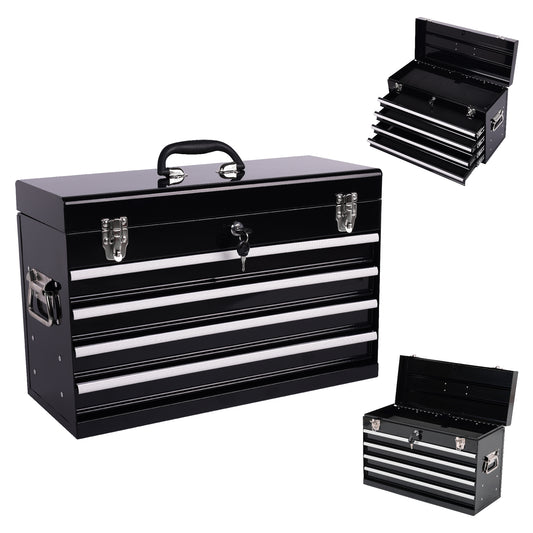 Heavy Duty Metal Tool Box, 21-inch, Portable Metal Tool Box with 4 Drawers, Small Tool Chest with EVA Liners – Model W2660P310479