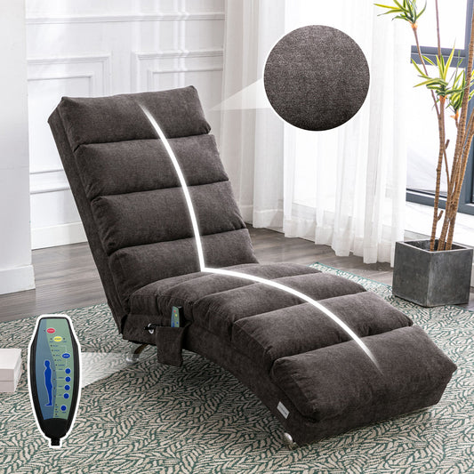 Ergonomic Linen Massage Chaise Lounge with Remote Control, Dark Gray, Electric Massage Lounger with 5 Modes